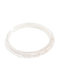 Silver Plated Cubic Zirconia Rectangle Layered Wrist Cuff - link has visual effect only