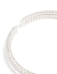 Silver Plated Cubic Zirconia Rectangle Layered Wrist Cuff - link has visual effect only