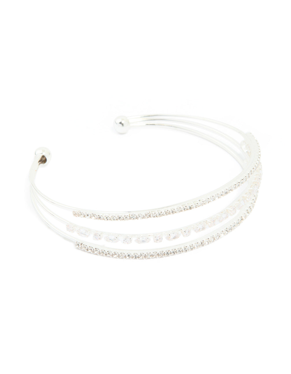 Silver Plated Cubic Zirconia Layered Wrist Cuff
