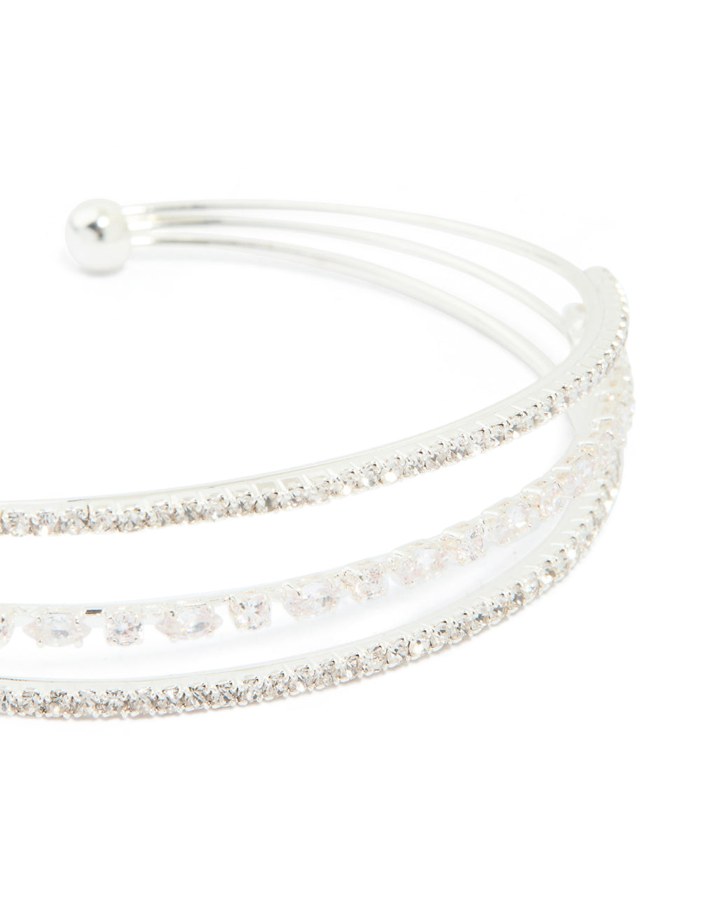 Silver Plated Cubic Zirconia Layered Wrist Cuff