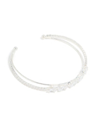 Silver Plated Cubic Zirconia Criss-Cross Wrist Cuff - link has visual effect only