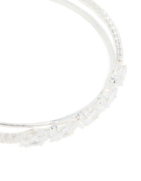 Silver Plated Cubic Zirconia Criss-Cross Wrist Cuff - link has visual effect only