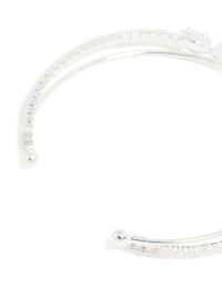 Silver Plated Cubic Zirconia Criss-Cross Wrist Cuff - link has visual effect only