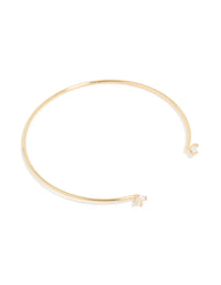 Gold Plated Cubic Zirconia Simple Wrist Cuff - link has visual effect only
