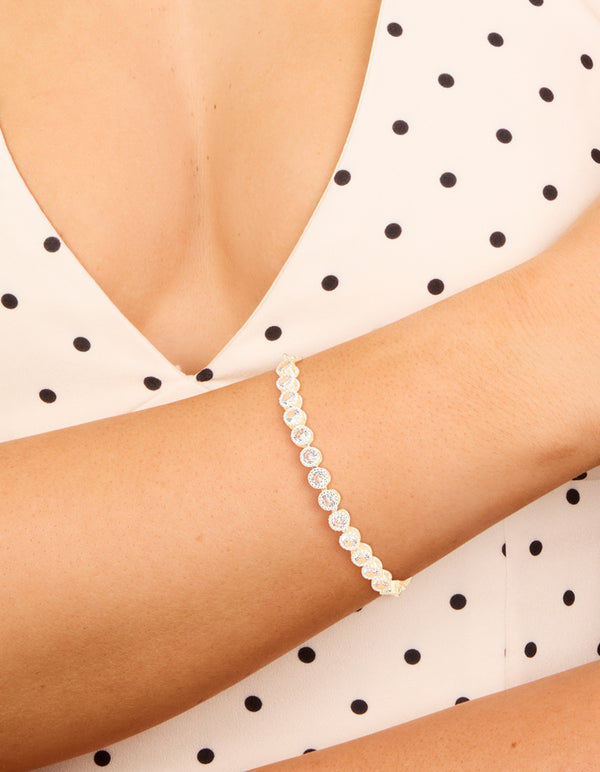 Silver Plated 13-Cubic Zirconia Statement Toggle Bracelet