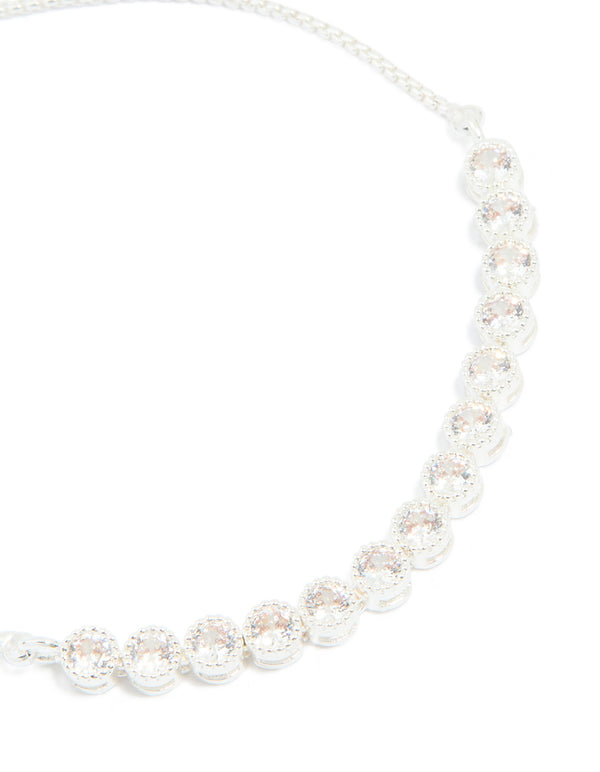 Silver Plated 13-Cubic Zirconia Statement Toggle Bracelet