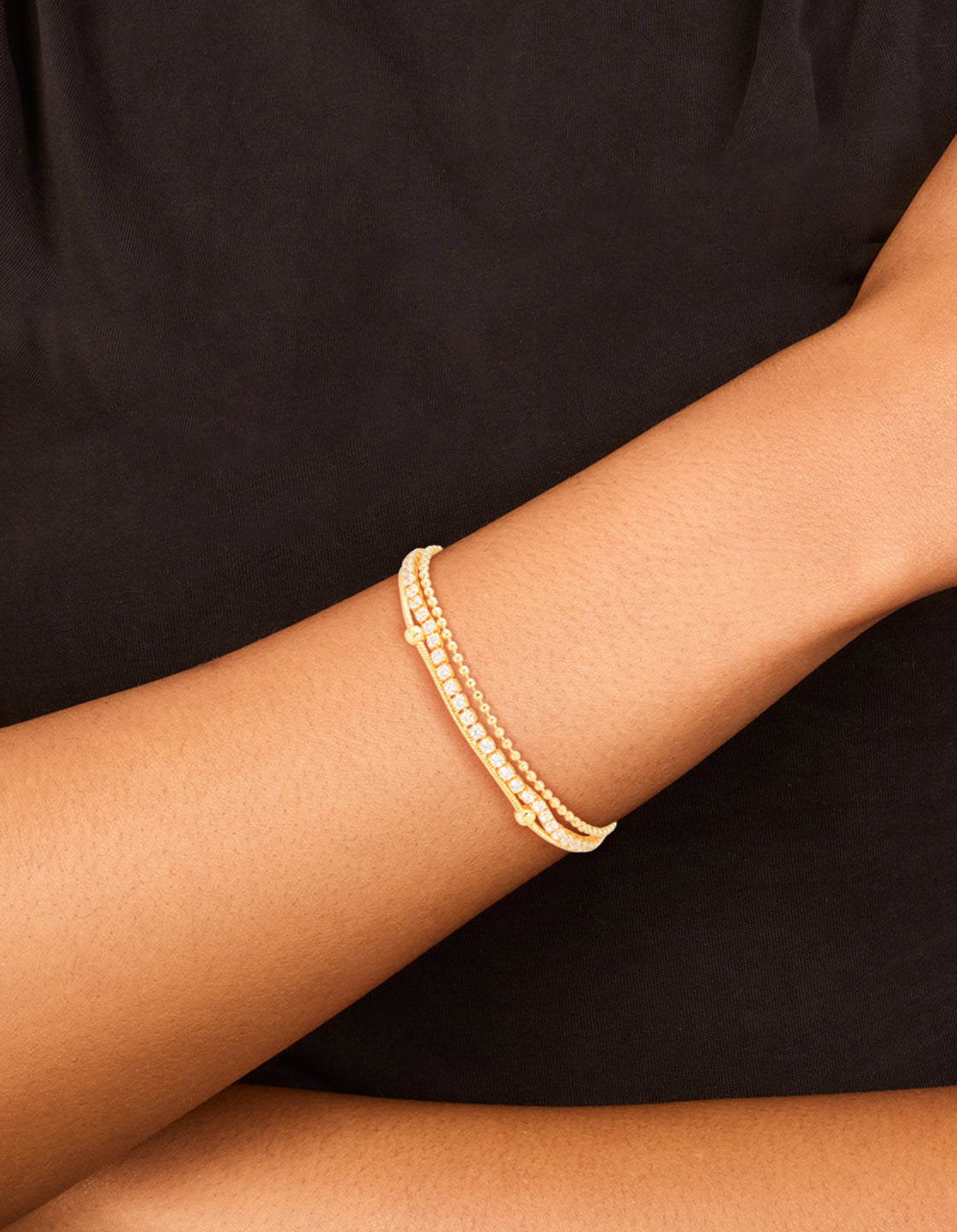 Gold Plated Cubic Zirconia Layered Toggle Bracelet