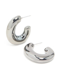 Gunmetal Silver Small Chubby Hoop Earrings - link has visual effect only