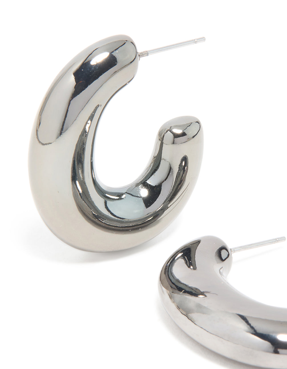 Gunmetal Silver Small Chubby Hoop Earrings