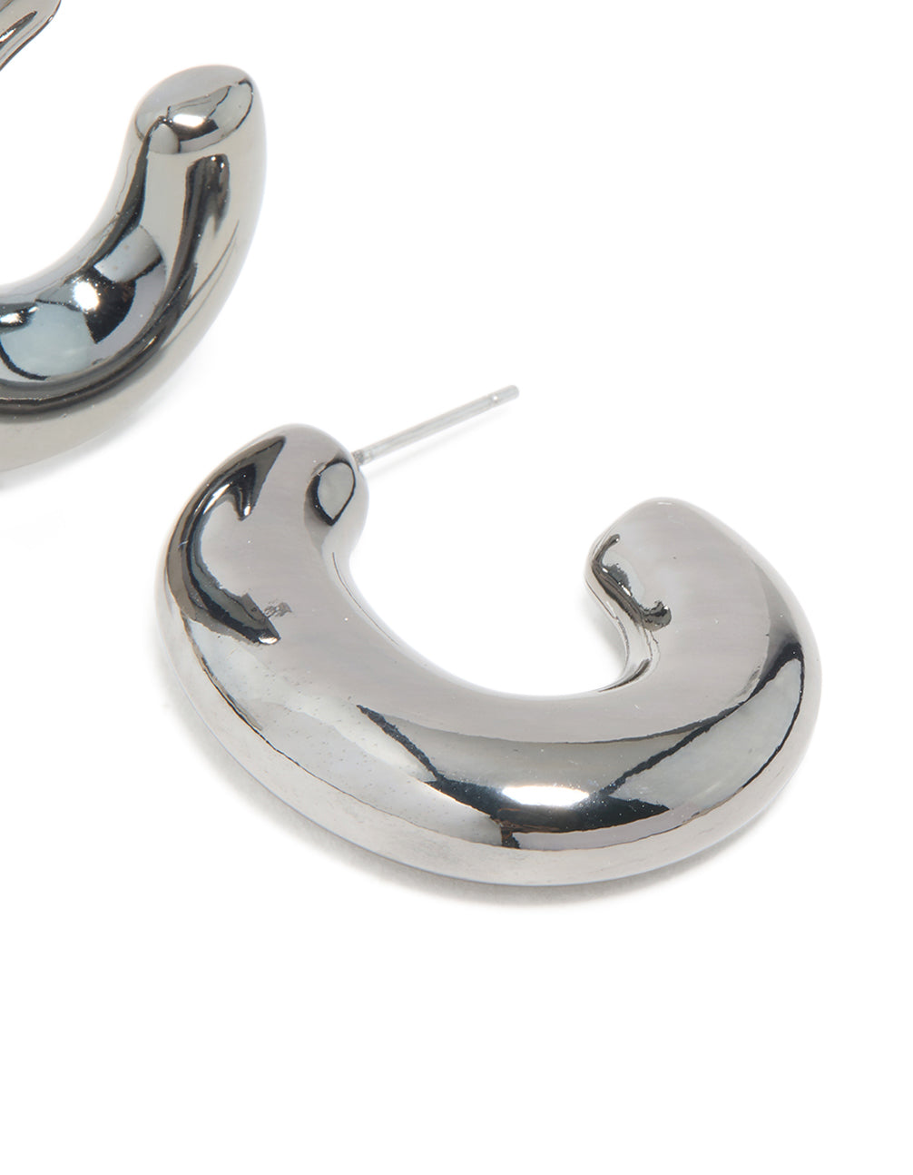 Gunmetal Silver Small Chubby Hoop Earrings