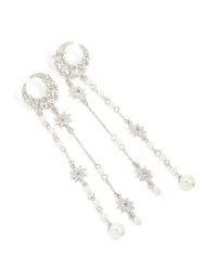 Silver Diamate & Pearl Celestial Drop Earrings - link has visual effect only