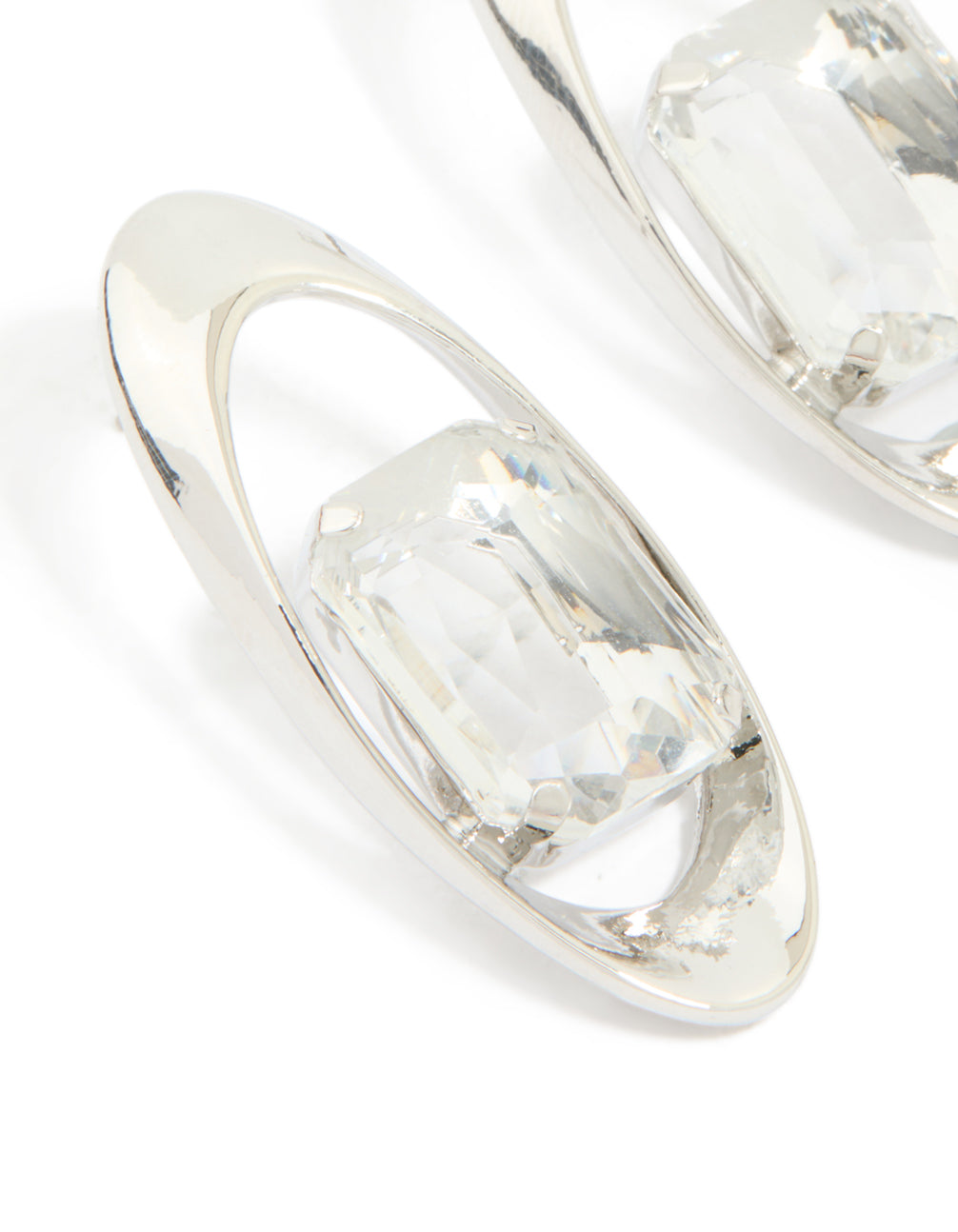 Silver Diamante Oval Stud Earrings