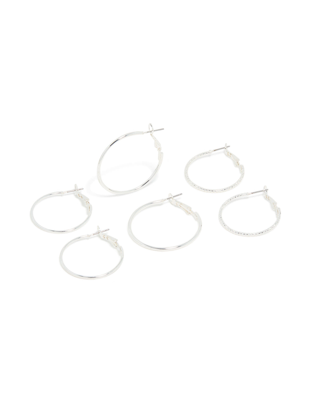 Silver Medium Smooth & Textured Hoop Earrings 3-Pack