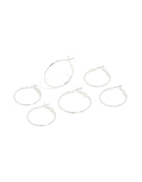 Silver Medium Smooth & Textured Hoop Earrings 3-Pack - link has visual effect only