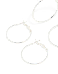 Silver Medium Smooth & Textured Hoop Earrings 3-Pack - link has visual effect only