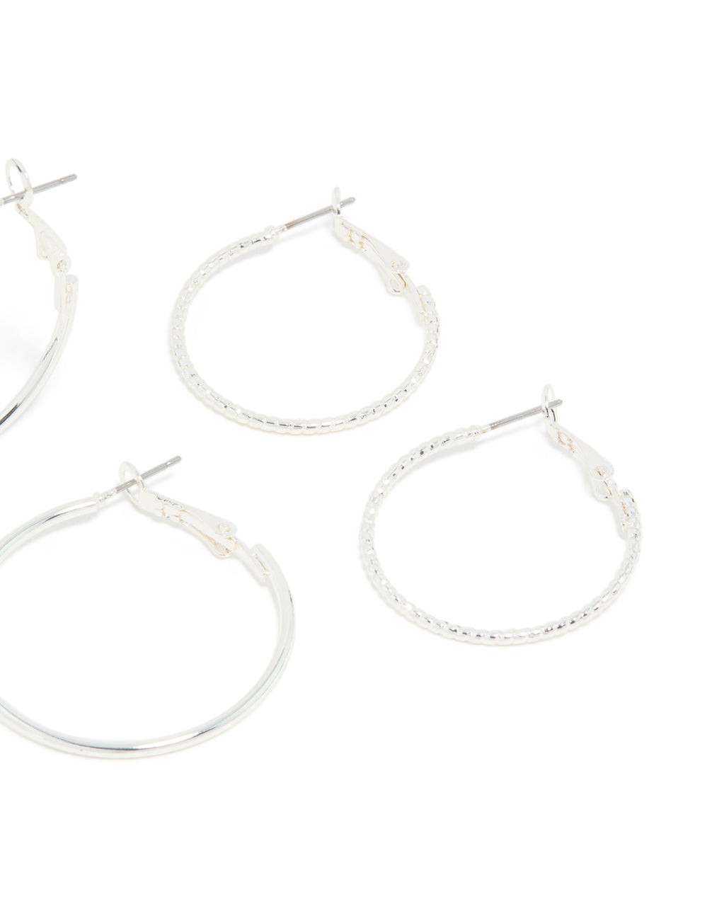 Silver Medium Smooth & Textured Hoop Earrings 3-Pack