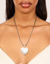 Silver Heart Locket Black Cord Necklace - link has visual effect only