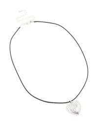 Silver Heart Locket Black Cord Necklace - link has visual effect only