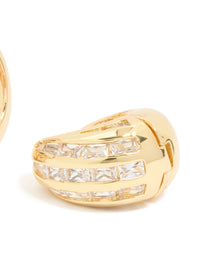 Gold Plated Cubic Zirconia Inlay Huggie Earrings - link has visual effect only