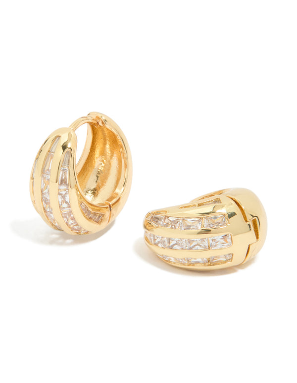 Gold Plated Cubic Zirconia Inlay Huggie Earrings