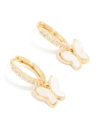 Gold Plated Cubic Zirconia Inlay Mini Butterfly Huggie Earrings - link has visual effect only
