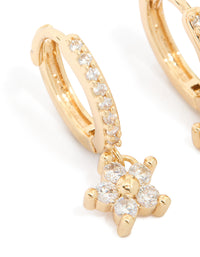 Gold Plated Cubic Zirconia Flower Pendant Huggie Earrings - link has visual effect only