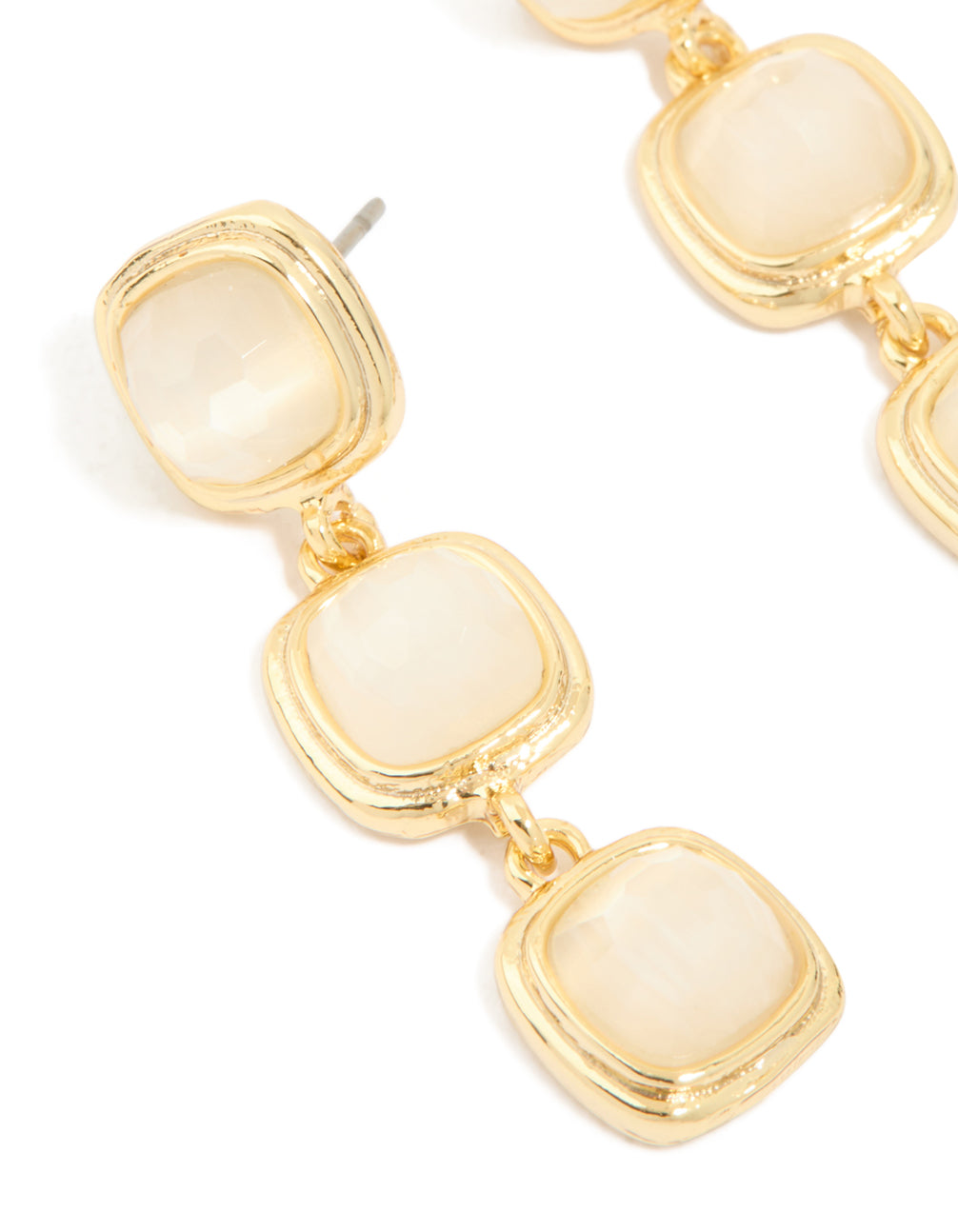 Gold Plated Stone Trio Square Drop Earrings