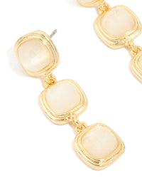 Gold Plated Stone Trio Square Drop Earrings - link has visual effect only