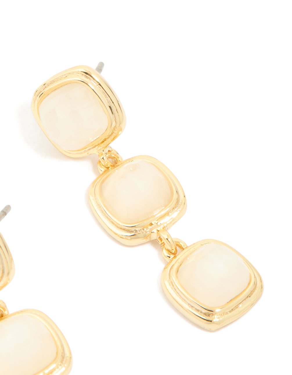 Gold Plated Stone Trio Square Drop Earrings