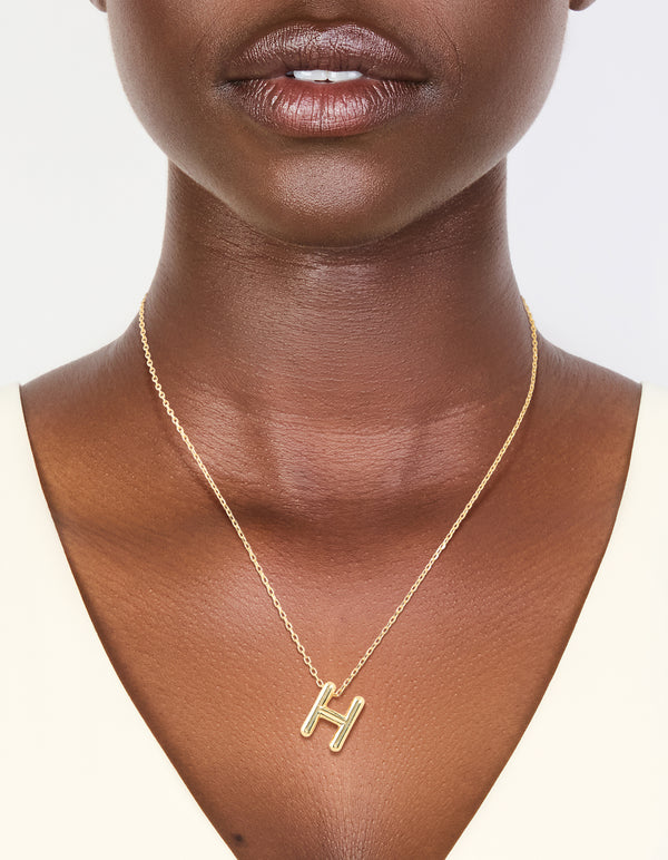 Gold Plated Bubble Letter H Necklace