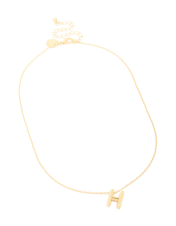 Gold Plated Bubble Letter H Necklace
