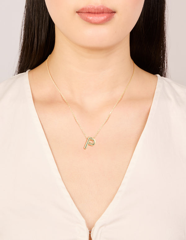 Gold Plated Bubble Letter P Necklace