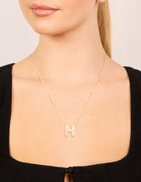 Gold Plated Cubic Zirconia Pave Letter H Necklace - link has visual effect only