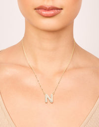 Gold Plated Cubic Zirconia Pave Letter N Necklace - link has visual effect only