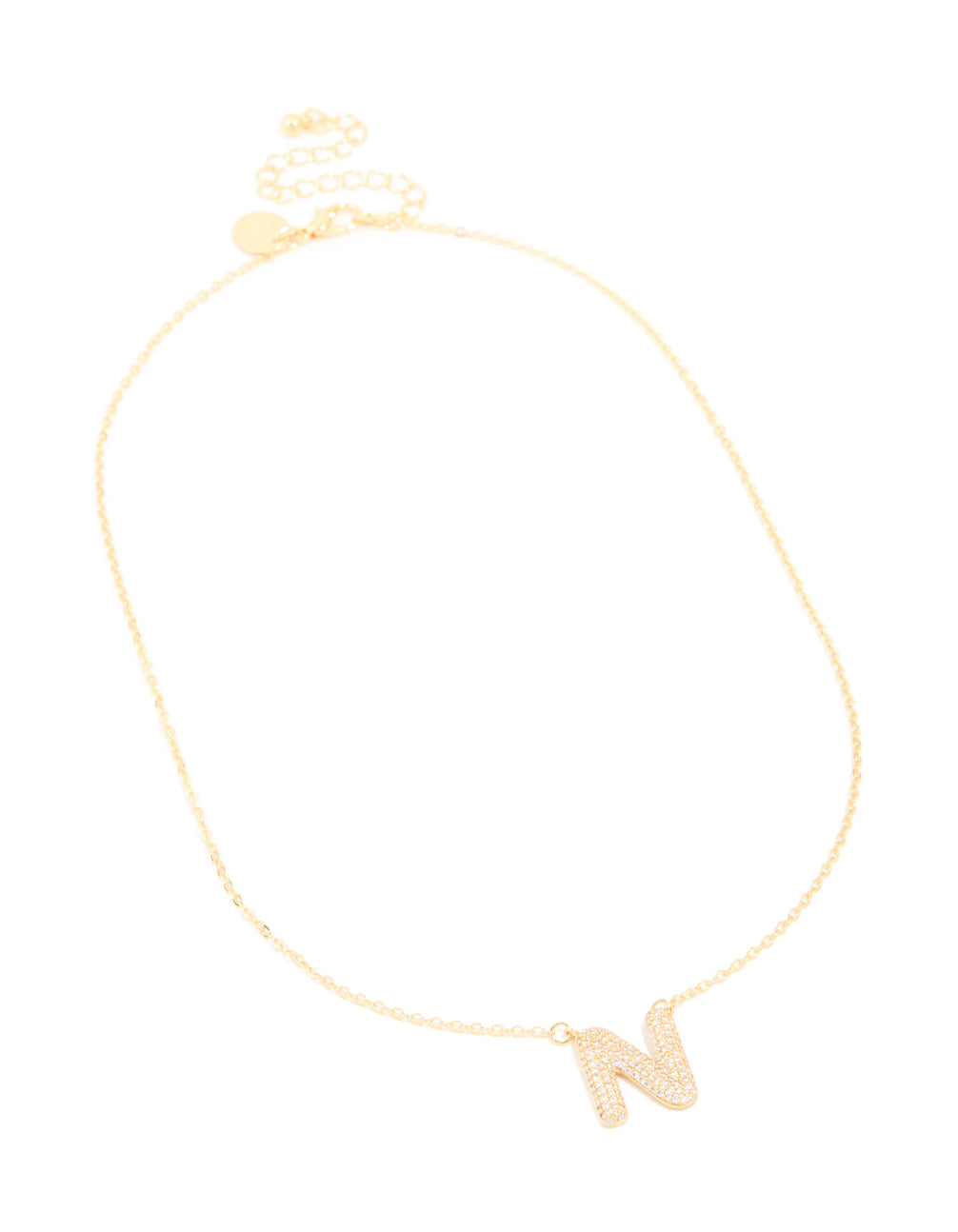 Gold Plated Cubic Zirconia Pave Letter N Necklace