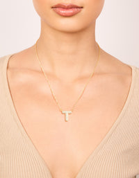 Gold Plated Cubic Zirconia Pave Letter T Necklace - link has visual effect only