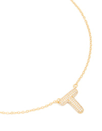 Gold Plated Cubic Zirconia Pave Letter T Necklace - link has visual effect only