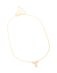 Gold Plated Cubic Zirconia Pave Letter T Necklace - link has visual effect only