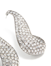 Gunmetal Silver Diamante Wavy Hoop Earrings - link has visual effect only
