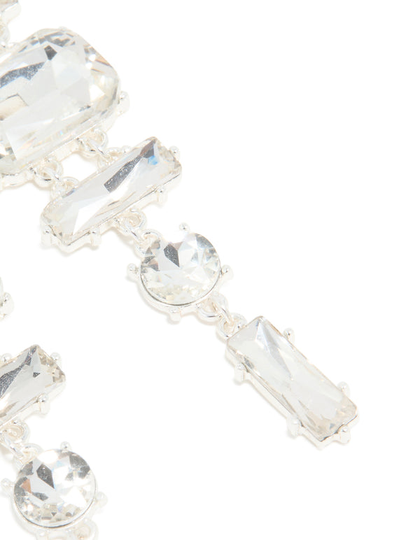 Silver Diamante Large Mixed Drop Earrings
