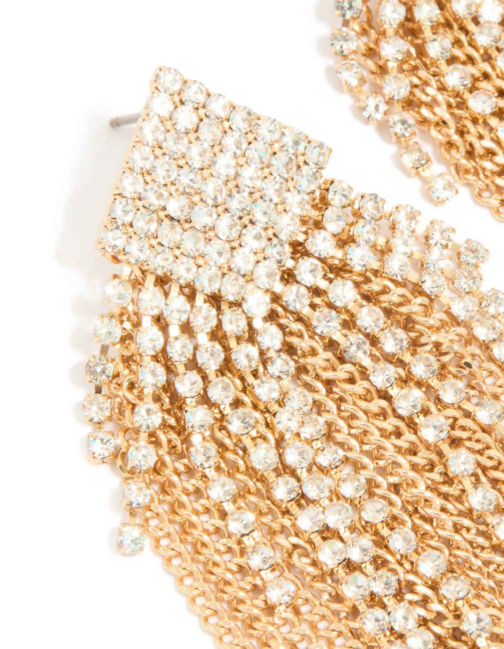 Gold Diamante Chain Fringe Earrings
