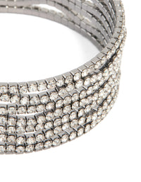 Gunmetal Silver Diamante Wavy Wrist Cuff - link has visual effect only