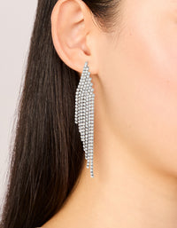 Gunmetal Silver Diamante Slanted Cup Chain Earrings - link has visual effect only