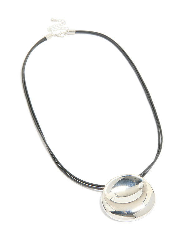 Silver Boho Pendant Cord  Necklace