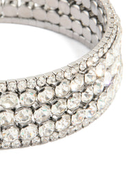 Gunmetal Silver Diamante Glitzy Five Layered Wrist Cuff - link has visual effect only