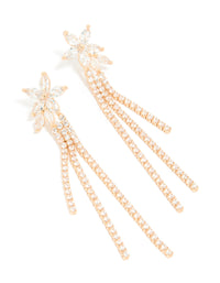 Gold Cubic Zirconia Flower Cup Chain Drop Earrings - link has visual effect only