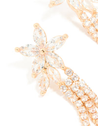 Gold Cubic Zirconia Flower Cup Chain Drop Earrings - link has visual effect only