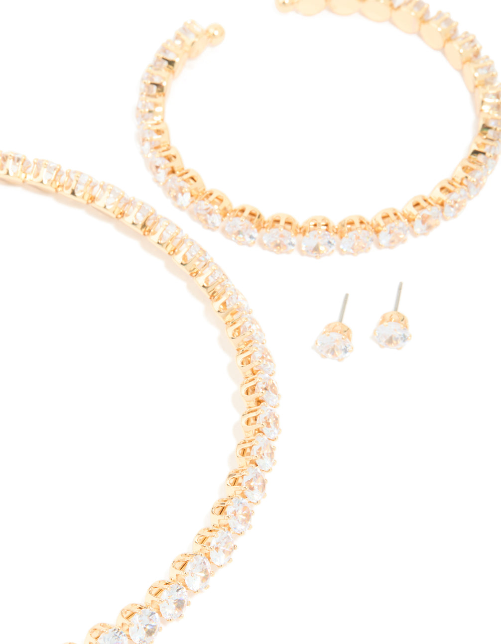 Gold Cubic Zirconia Tennis Necklace, Tennis Bracelet & Earrings Set