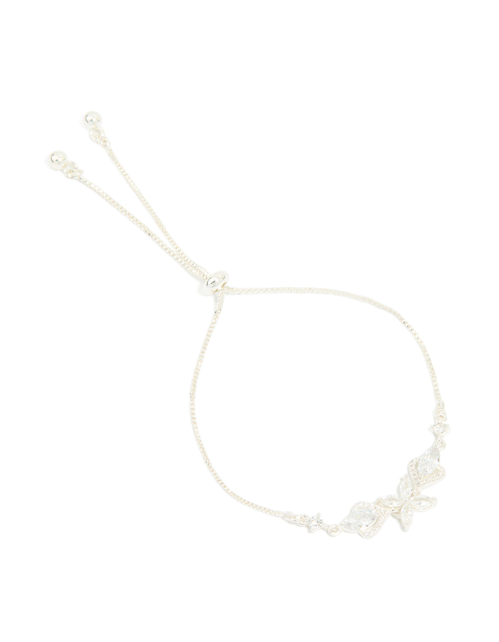 Silver Cubic Zirconis Flower Marquise Vintage Toggle Bracelet