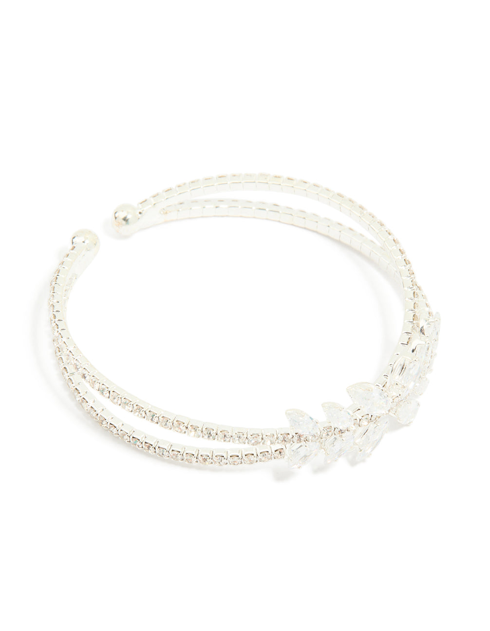 Silver Cubic Zirconia Leaf Floral Wrist Cuff